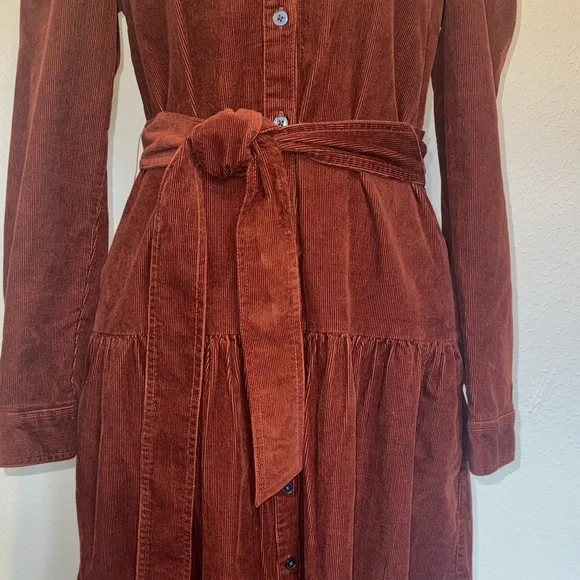 Boden Copper Burgundy Ellen Fine Corduroy Tiered Maxi Long Sleeve Shirt Dress - Picture 3 of 10
